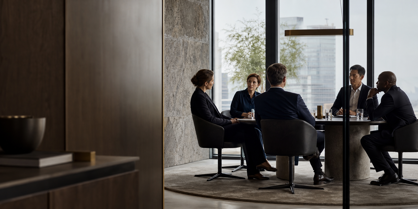 Leadership discussion in a contemporary office